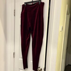 SPANX Burgundy Velvet High-Rise Leggings in Deep Burgundy